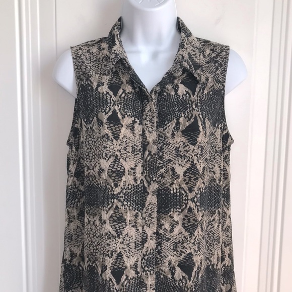 🔴 4/$15 BR tan & black snakeskin print sleeveless shirtdress in size 2 in EUC - Picture 6 of 15